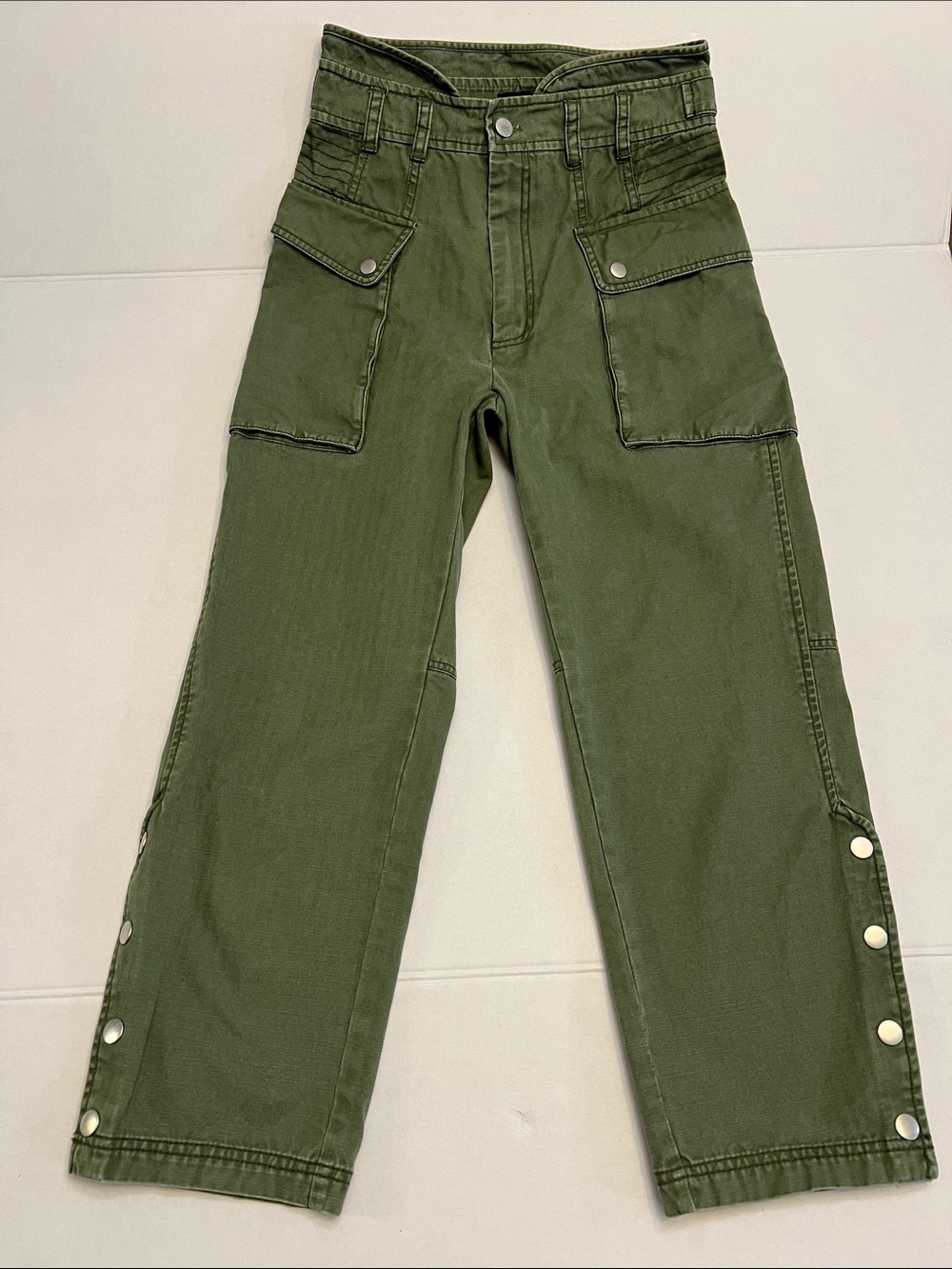 MARISSA WEBB UTILITY CARGO PANTS GREEN HIGH WAISTED 100% COTTON SIZE 4 WOMENS